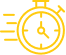 Icône jaune pixélisée représentant un chronomètre avec des lignes de mouvement horizontales symbolisant la rapidité ou le temps écoulé.