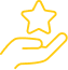 Icône jaune et stylisée représentant une main ouverte tenant une étoile à cinq branches, symbolisant la récompense, l'excellence ou la qualité supérieure.