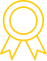 Icône de récompense ou de médaille, stylisée en contour jaune sur fond noir, symbolisant une certification ou un prix de qualité.